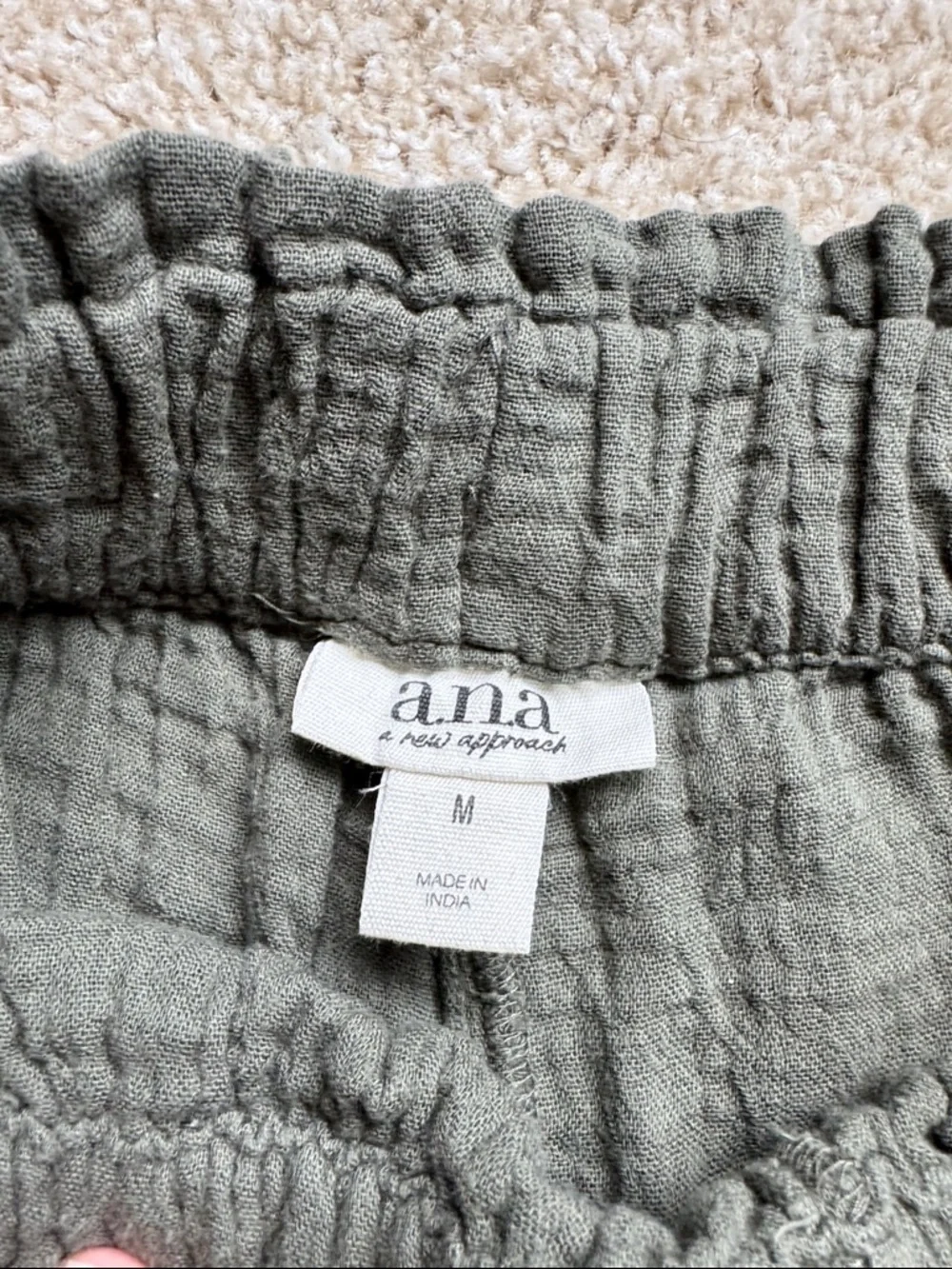 a.n.a Olive Green Wide-Leg Cotton Gauze Pants - Picture 2 of 7